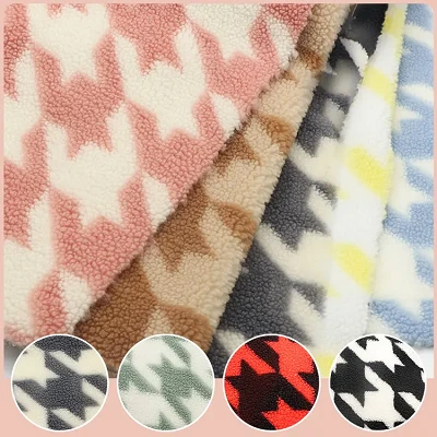 Houndstooth Print Wool Sherpa kangas
